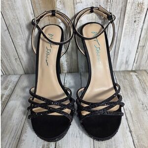 Betsey Johnson SB-ADDE Black Rhinestone Platform Sandals Heels Womens 6.5M
